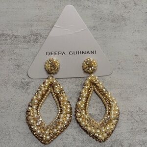 Deepa Gurnani Pearl Gold Statement Earrings